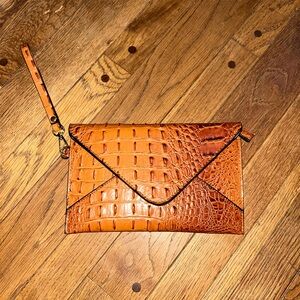 Crocodile Embossed Orange Clutch